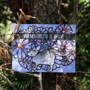 Carte Postale Kitty Chat Purple Daisées Gris Chat Art Gris Chats