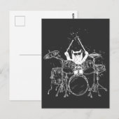 Carte Postale Kitty Chaton Rockstar Punk Batteur Jouant (Devant / Derrière)