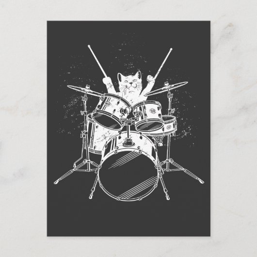 Carte Postale Kitty Chaton Rockstar Punk Batteur Jouant Pos (Devant)