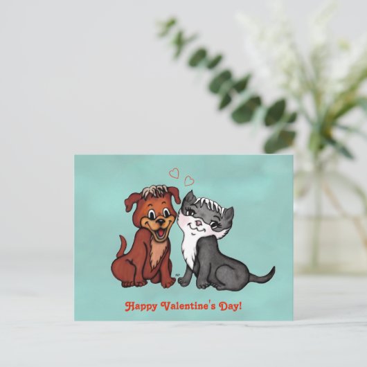 Carte Postale Kitty et Puppy, Heureuse Sainte-Valentin ! (Debout devant)