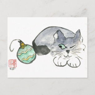 Carte Postale Kitty Eyes a Green & Gold Ornament