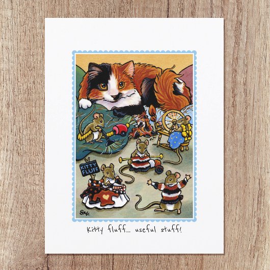 Carte Postale Kitty Fluff ! Cuisine de chat et de souris personn