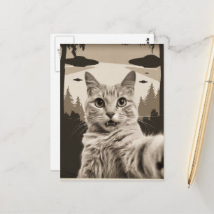 Carte Postale Kitty Funny Sepia et OVNI