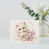 Carte Postale Kitty Panier Fleurissant Merci (Debout devant)