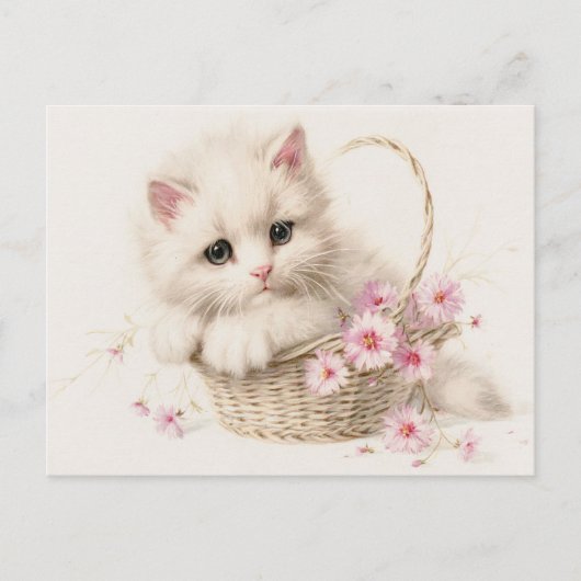 Carte Postale Kitty Panier Fleurissant Merci (Devant)