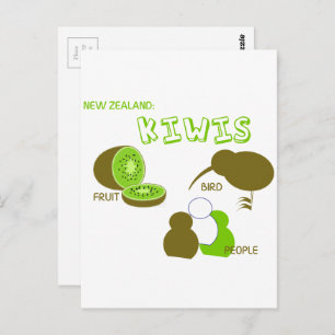 Carte Postale Kiwi fruit,birds,people cartoon green