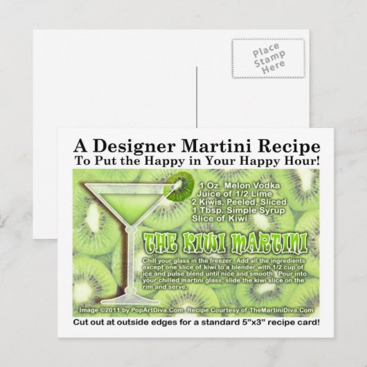 Carte postale Kiwi Martini Recette (Devant / Derrière)