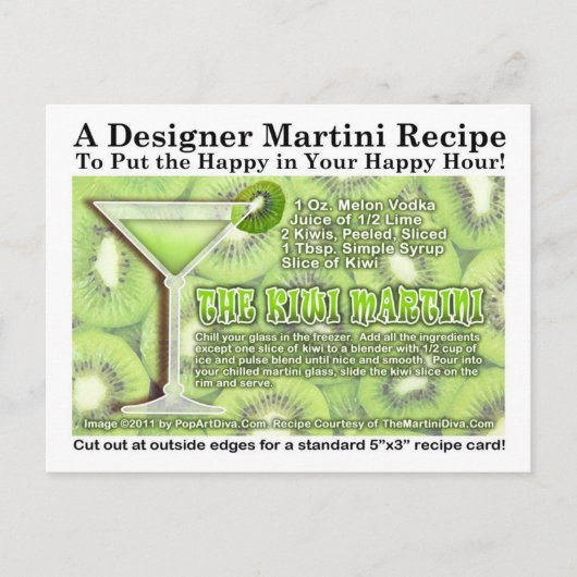 Carte postale Kiwi Martini Recette (Devant)