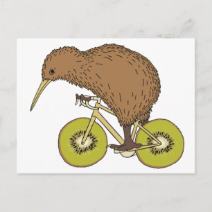Carte Postale Kiwi Vélo D'Équitation Avec Roues Kiwi