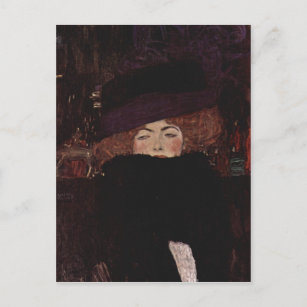 Carte Postale Klimt, Gustav Dame mit Hut und Federboa 1909 Techn