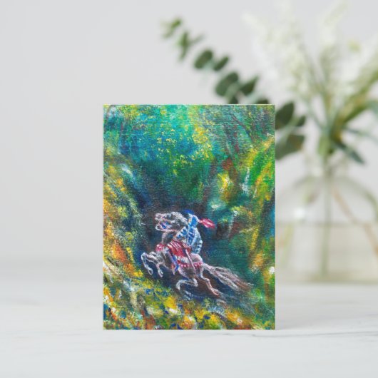 CARTE POSTALE KNIGHT LANCELOT, CHEVAL EN FORÊT VERTE (Debout devant)