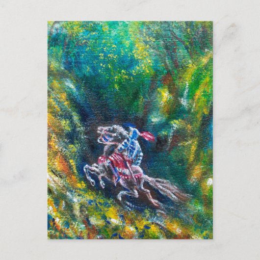 CARTE POSTALE KNIGHT LANCELOT, CHEVAL EN FORÊT VERTE (Devant)