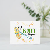Carte Postale Knit Arrive Multi Couleur Fils Knitters Drôle (Debout devant)