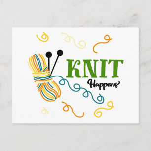 Carte Postale Knit Arrive Multi Couleur Fils Knitters Drôle