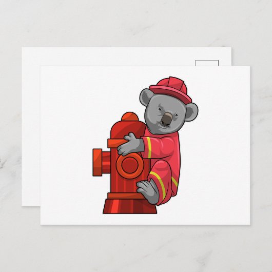 Carte Postale Koala as Firefighter with Fire hydrant (Devant / Derrière)