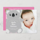 Carte Postale Koala Baby shower fille (Devant / Derrière)