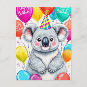 Carte Postale Koala d'anniversaire drôle avec ballons Sarcastiqu