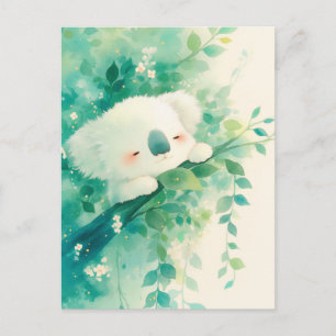 Carte Postale Koala endormi sur une branche avec verdure à l'aqu