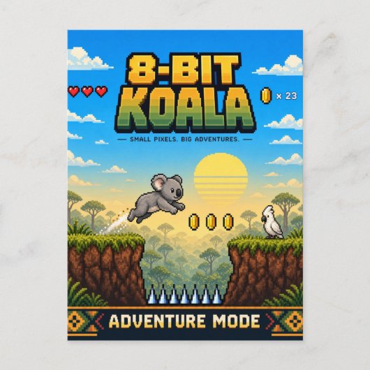 Carte Postale Koala, Rétro Pixel Art 8-Bit (Devant)