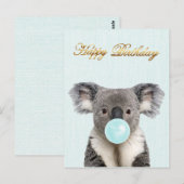 Carte Postale Koala soufflant un bubble gum bleu    (Devant / Derrière)