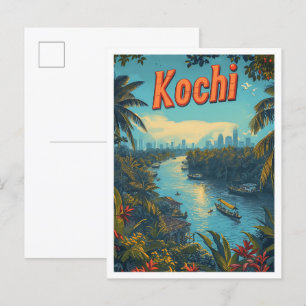 Carte Postale Kochi Kerala Inde Art Vintage Illustration voyage