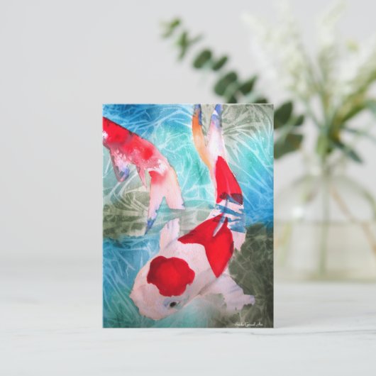 Carte Postale Kohaku Koi 2 Poissons japonais (Debout devant)