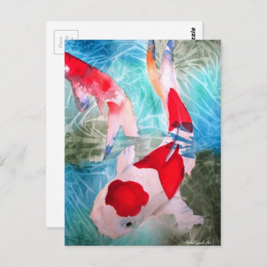 Carte Postale Kohaku Koi 2 Poissons japonais (Devant / Derrière)