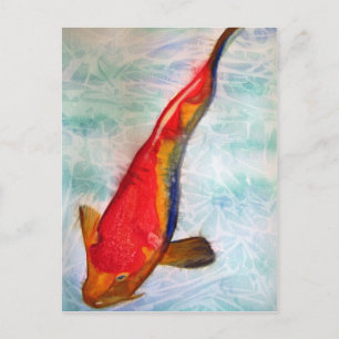 Carte Postale Kohaku Koi poisson japonais aquarelle art