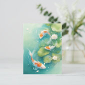 Carte Postale Koi Fish Swimming in Turquoise Lotus Pond (Debout devant)