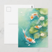 Carte Postale Koi Fish Swimming in Turquoise Lotus Pond (Devant / Derrière)