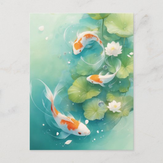 Carte Postale Koi Fish Swimming in Turquoise Lotus Pond (Devant)