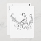 Carte Postale Koi poisson design moderne noir blanc (Devant / Derrière)