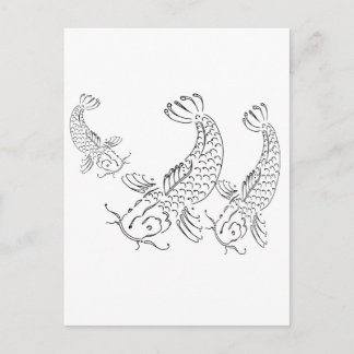 Carte Postale Koi poisson design moderne noir blanc
