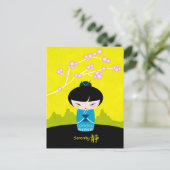 Carte postale kokeshi bleu (Debout devant)