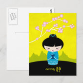 Carte postale kokeshi bleu (Devant / Derrière)