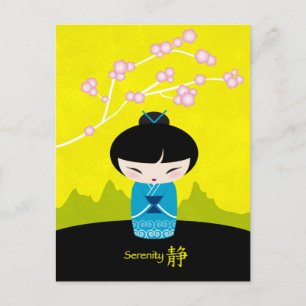 Carte postale kokeshi bleu
