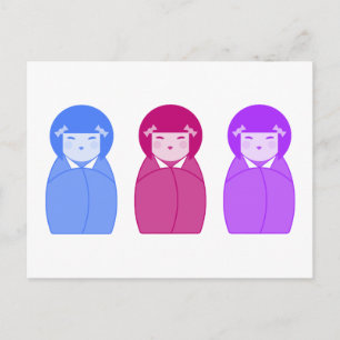 Carte Postale Kokeshi Doll Trio
