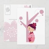 Carte postale Kokeshi Sakura & Cherry Tree (Devant / Derrière)