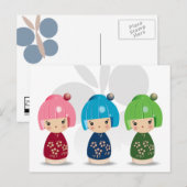 Carte postale Kokeshi Triplets (Devant / Derrière)