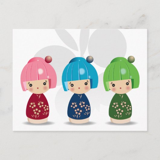 Carte postale Kokeshi Triplets (Devant)