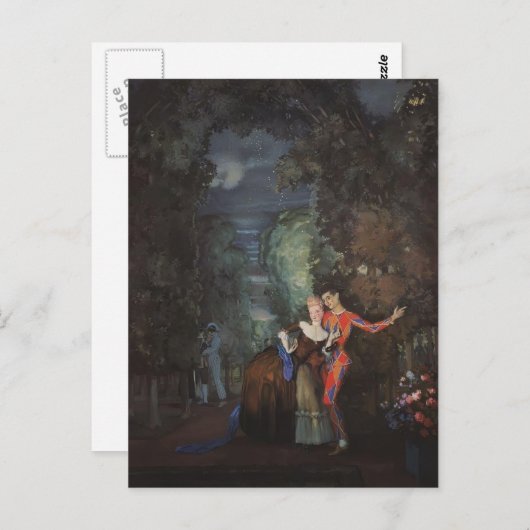 Carte Postale Konstantin Somov- Dame et Arlequin (Devant / Derrière)