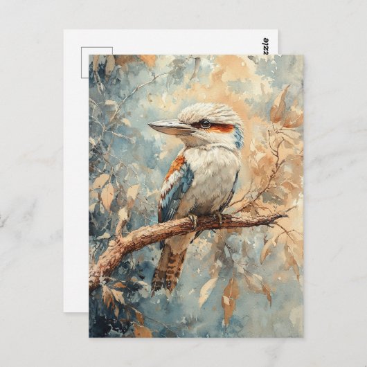 Carte Postale Kookaburra dans une aquarelle d'arbre (Devant / Derrière)