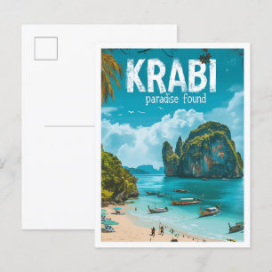 Carte Postale Krabi Thaïlande Illustration de voyage d'art Vinta