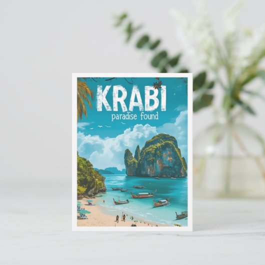 Carte Postale Krabi Thaïlande Illustration de voyage d'art Vinta (Debout devant)