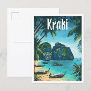 Carte Postale Krabi Thaïlande Illustration de voyage d'art Vinta
