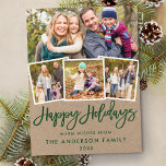 Carte Postale Kraft Green Brush Script Joyeux Vacances 4 Photo<br><div class="desc">Brosse verte Kraft Script Happy Holidays Carte postale - 4 Photos</div>