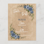 Carte Postale Kraft Rustic Blue Floral Wedding Enregistrer la da (Devant)