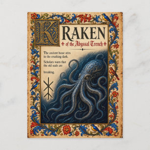 Carte Postale Kraken, Art du Bestiaire Médiéval