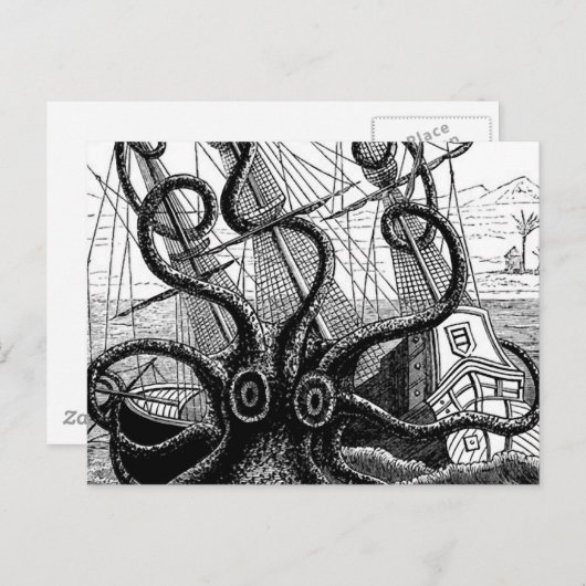 Carte Postale Kraken mangeant un voilier (Devant / Derrière)