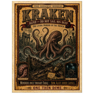 Carte Postale Kraken, Monstre de Cirque Vintage